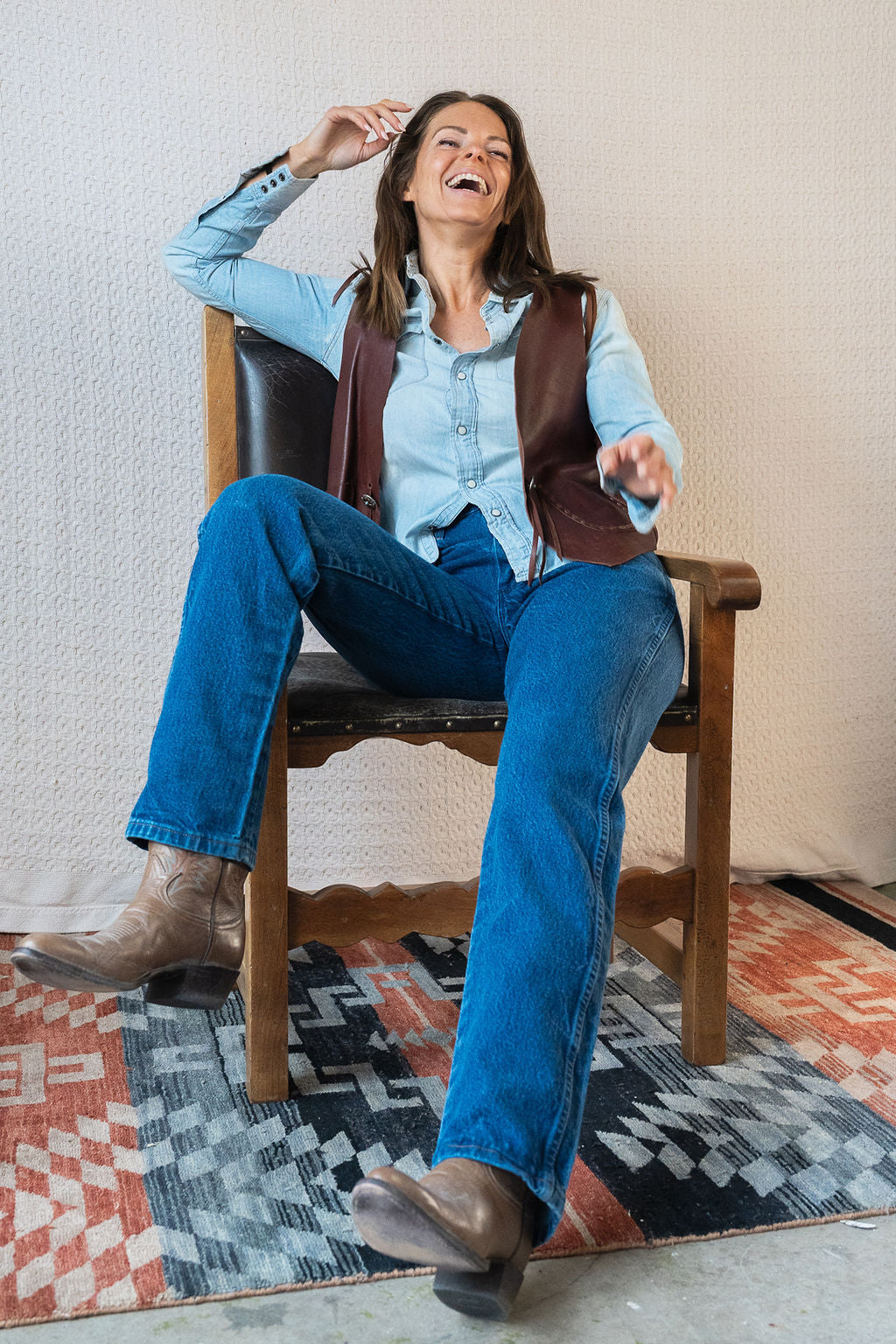 Lauren Ralph Lauren Mahogany Buckskin Vest w/Conchos