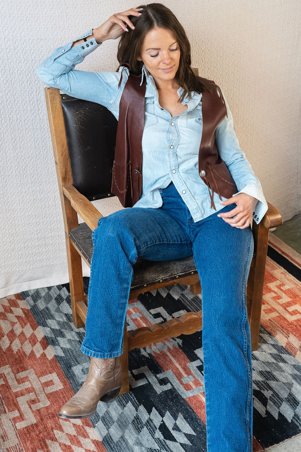 Lauren Ralph Lauren Mahogany Buckskin Vest w/Conchos