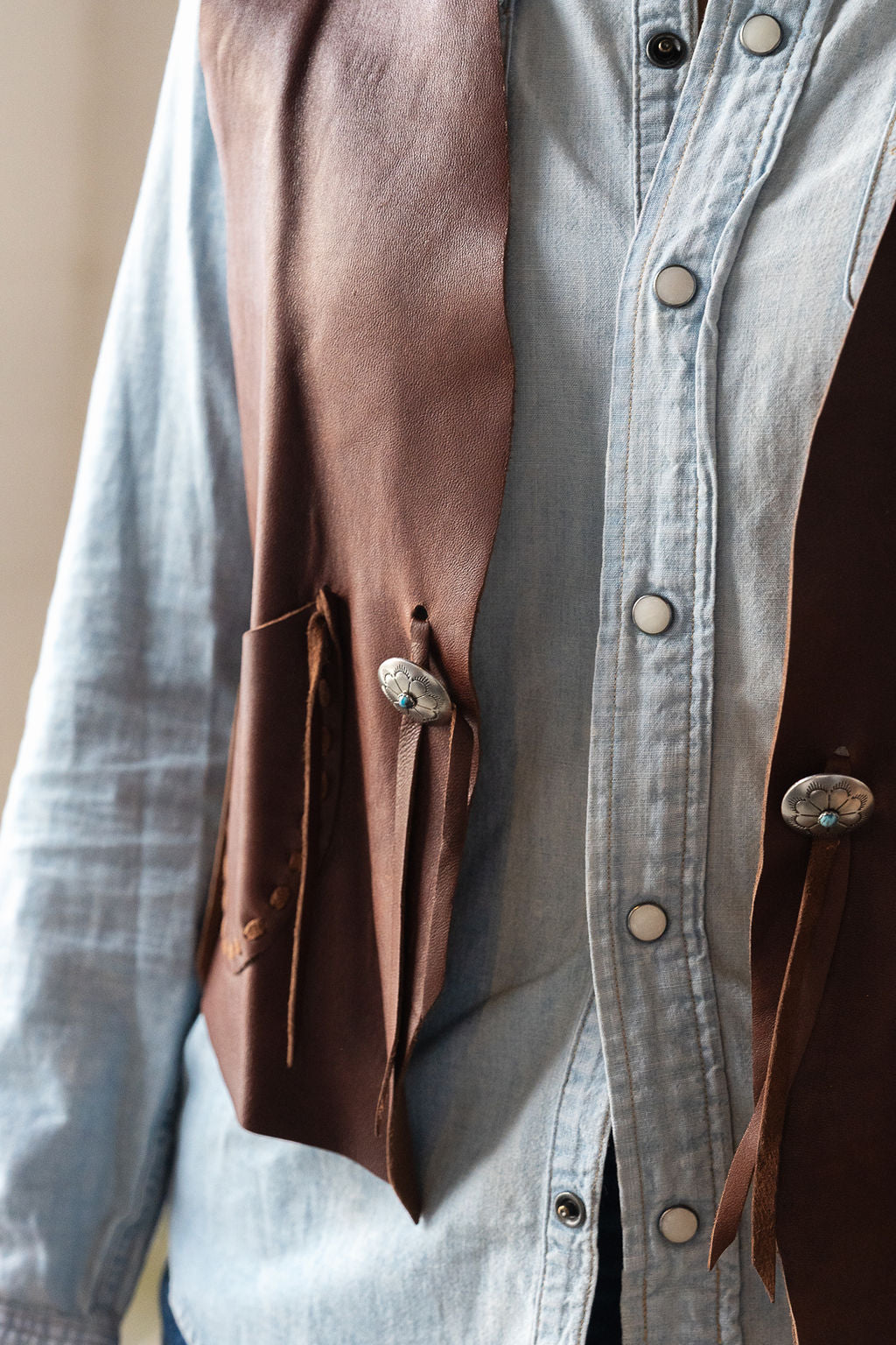 Lauren Ralph Lauren Mahogany Buckskin Vest w/Conchos