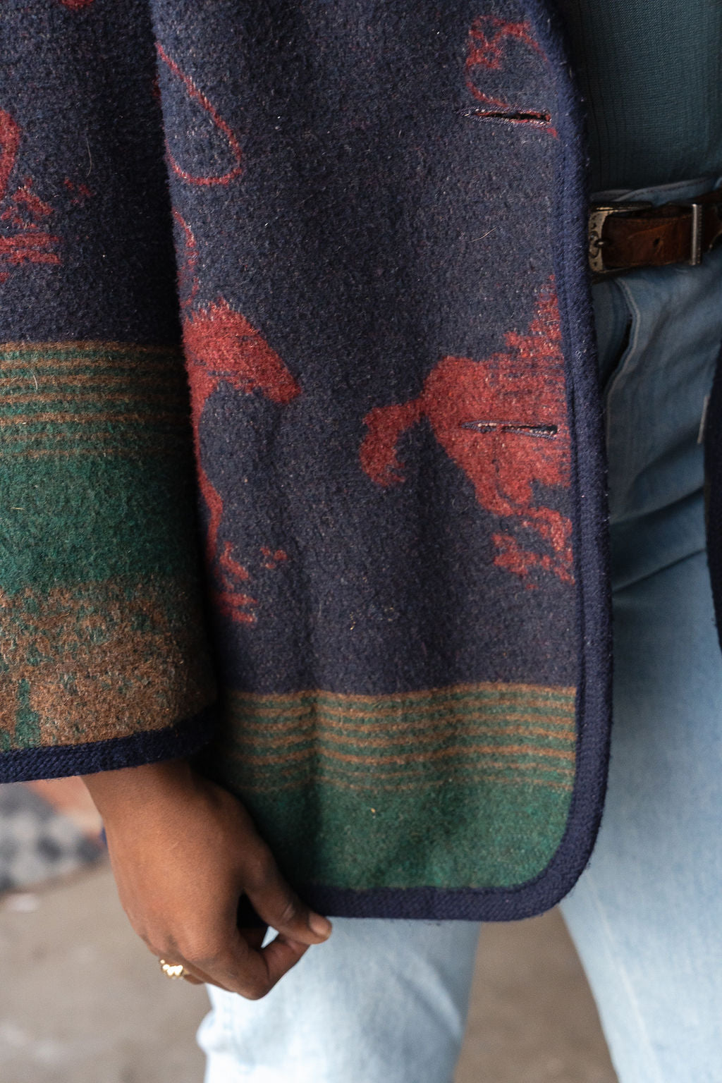 Wool Blend Cowboy Print Blazer Overcoat