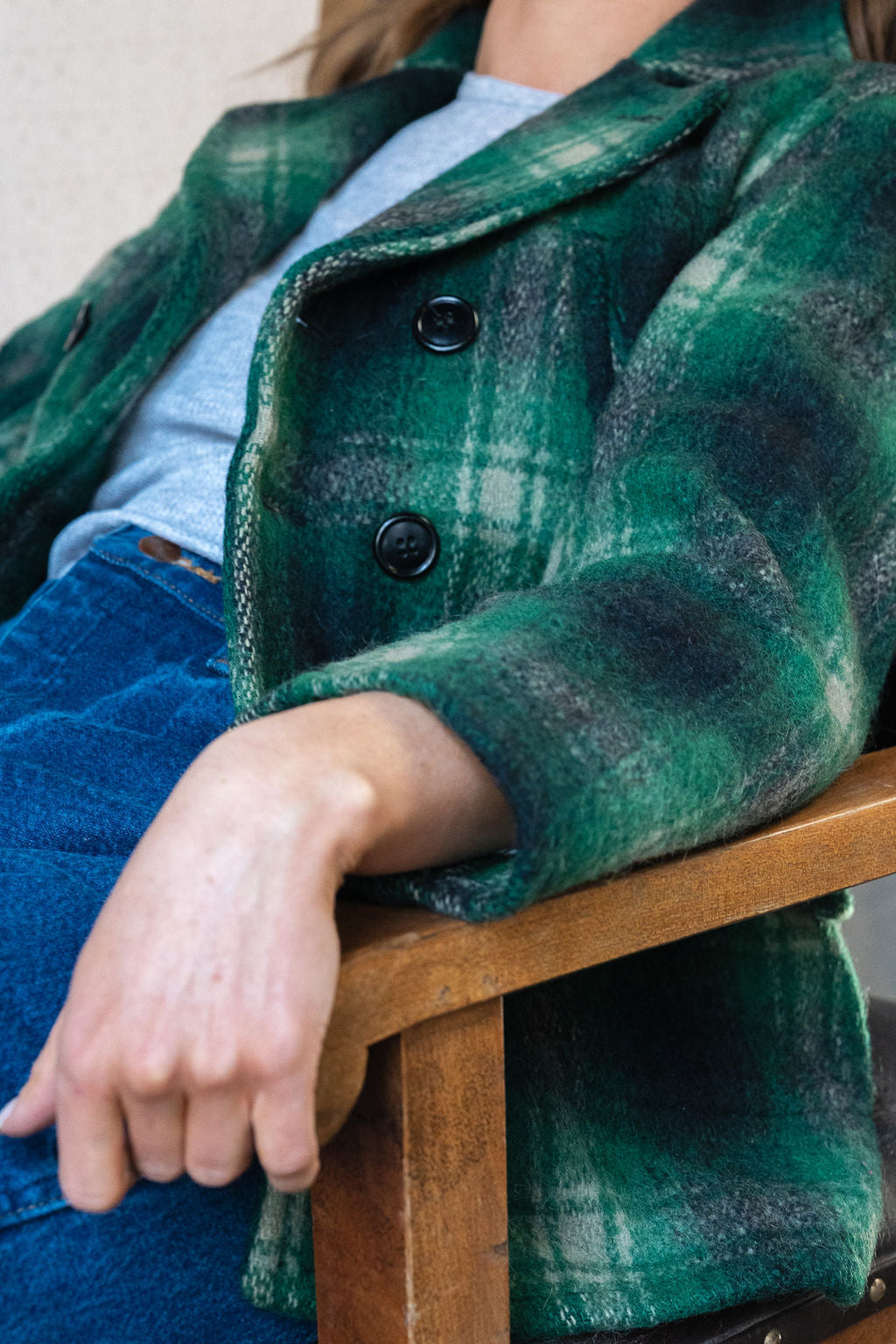 Jim Penney Green Navy Plaid Wool Peacoat