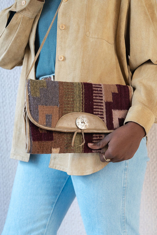 Cream Leather & Wool Rug Flap Bag