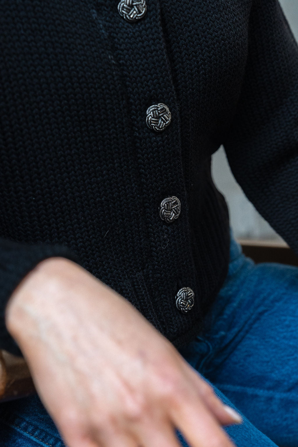 1940's Collegienne Sportswear Black Wool Cropped Cardigan