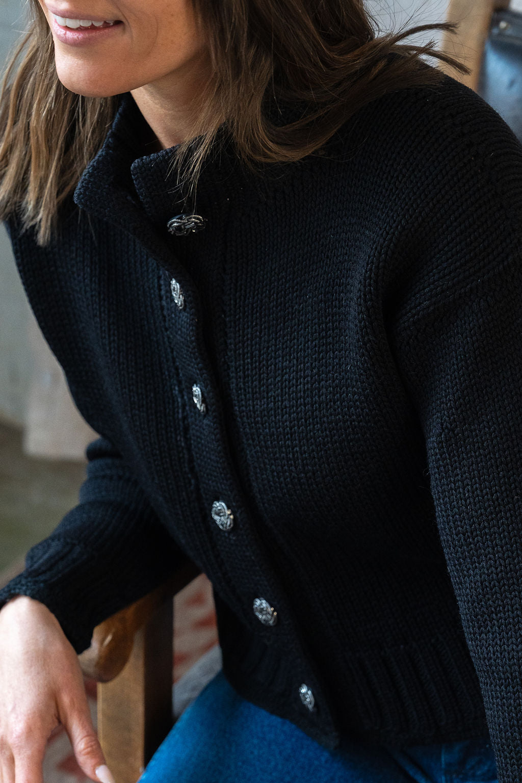 1940's Collegienne Sportswear Black Wool Cropped Cardigan