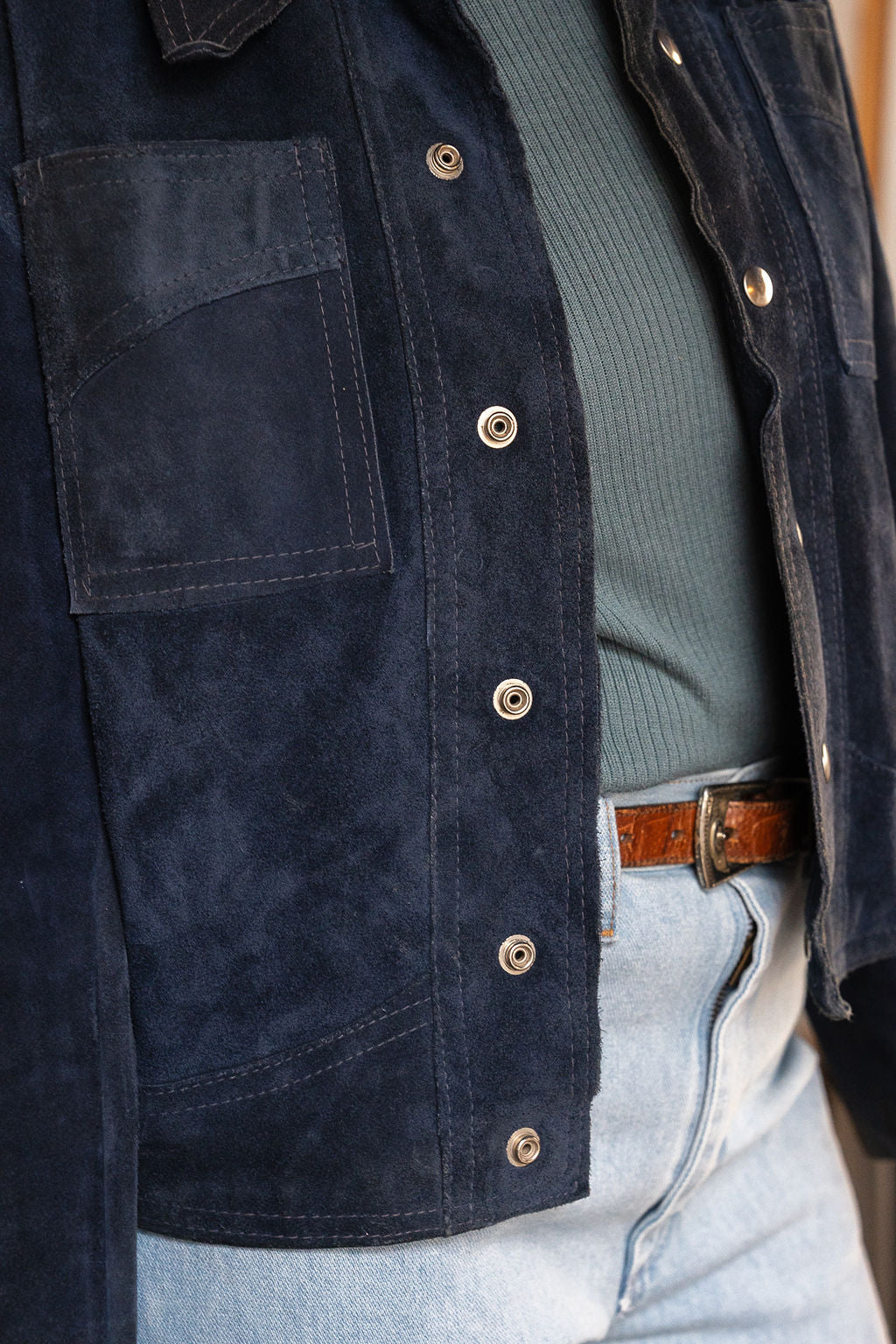 1970's Blue Suede Snap Front Jacket