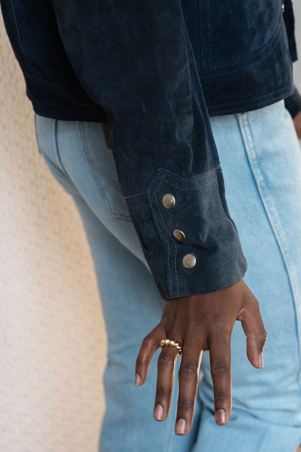 1970's Blue Suede Snap Front Jacket