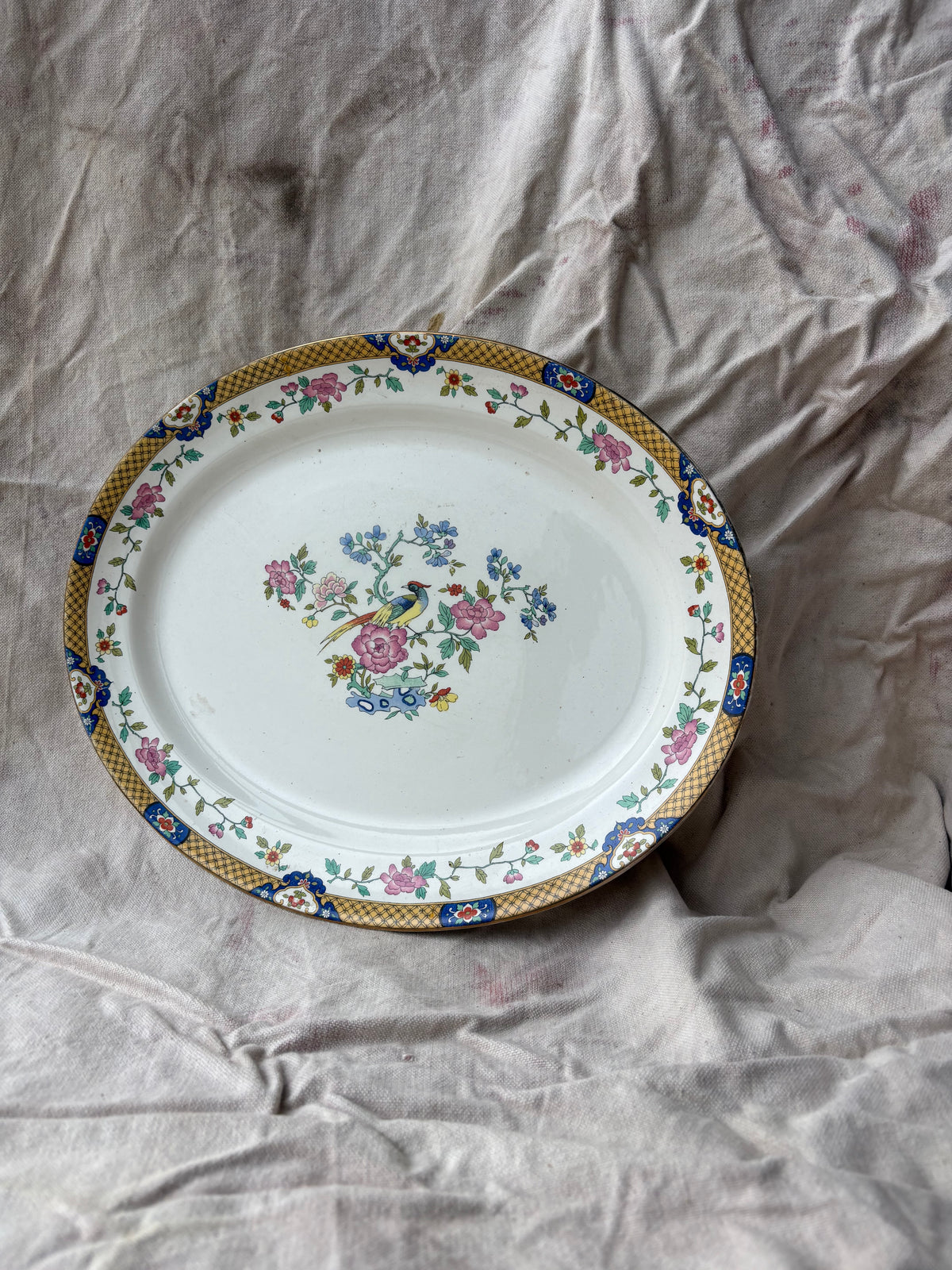 Asian Floral Print China Platter 15" Length