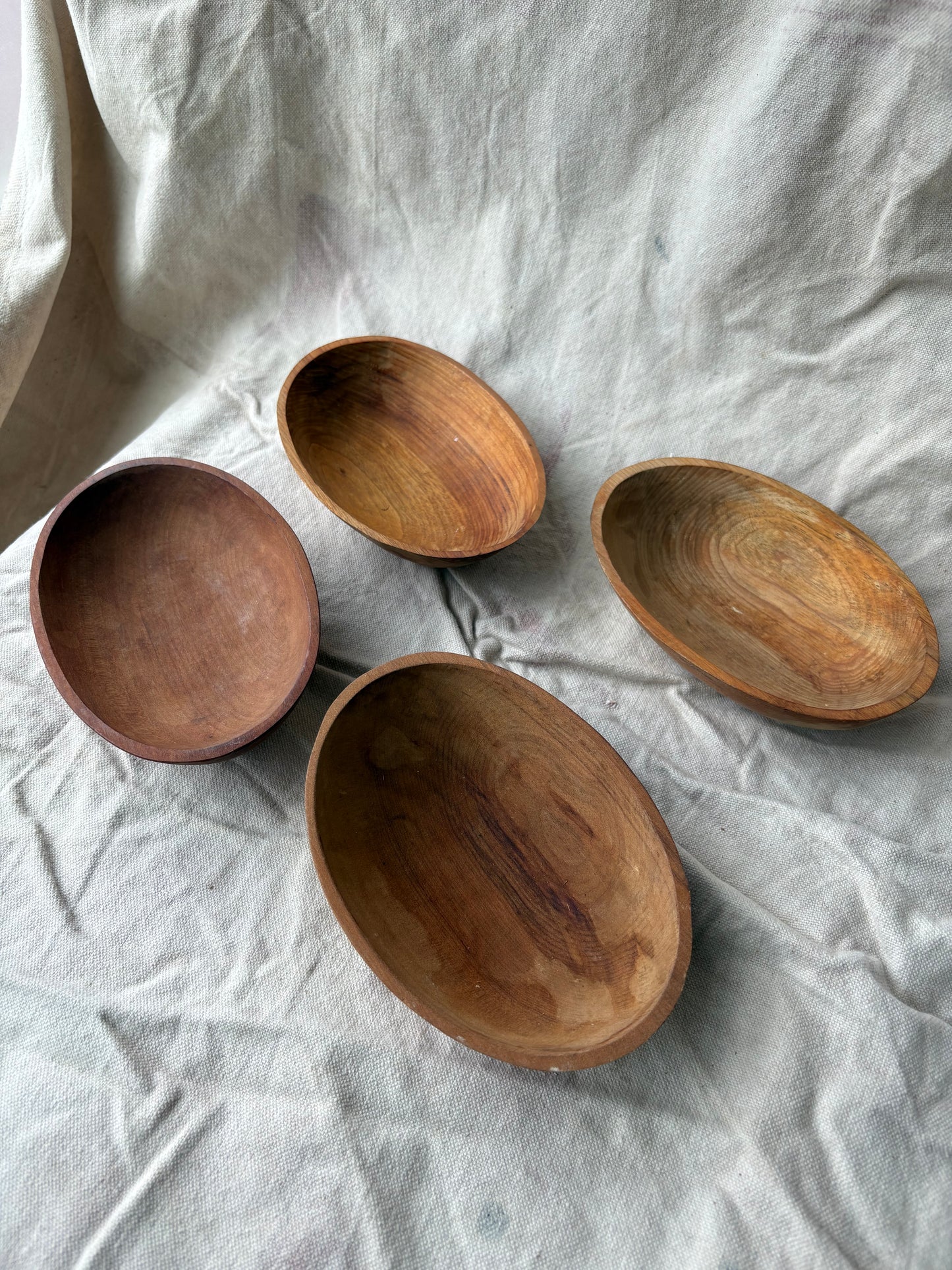 Set of 4 Small Hand Carved Wood Bowls