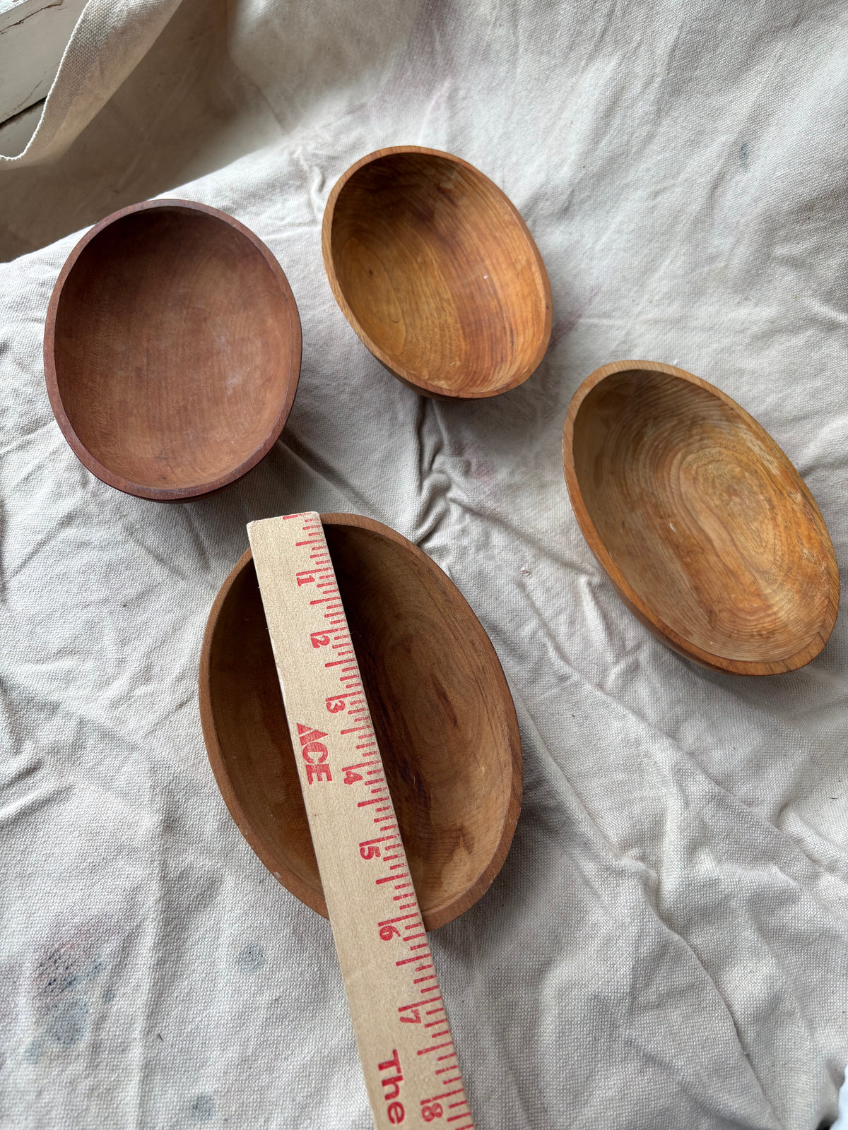 Set of 4 Small Hand Carved Wood Bowls