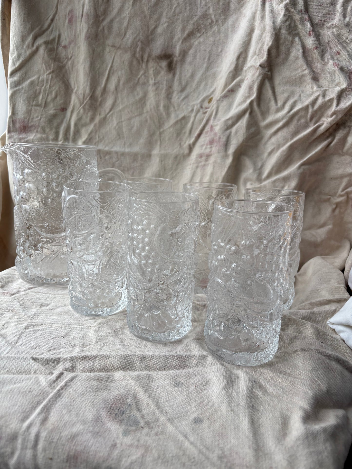 Pressed Fruit Glass Pitcher & Glasses