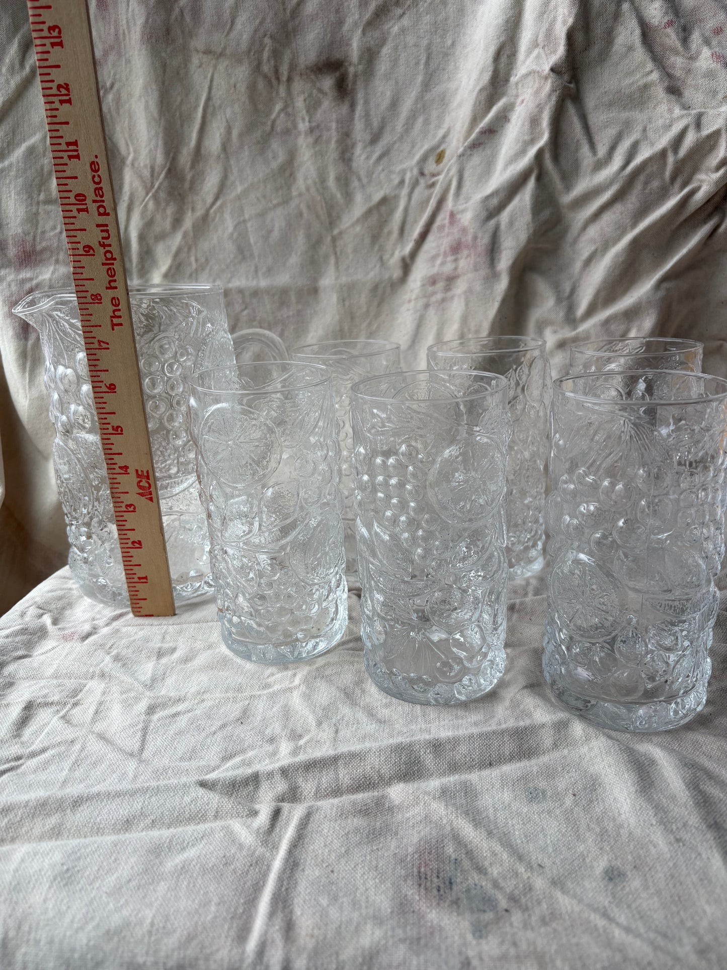 Pressed Fruit Glass Pitcher & Glasses