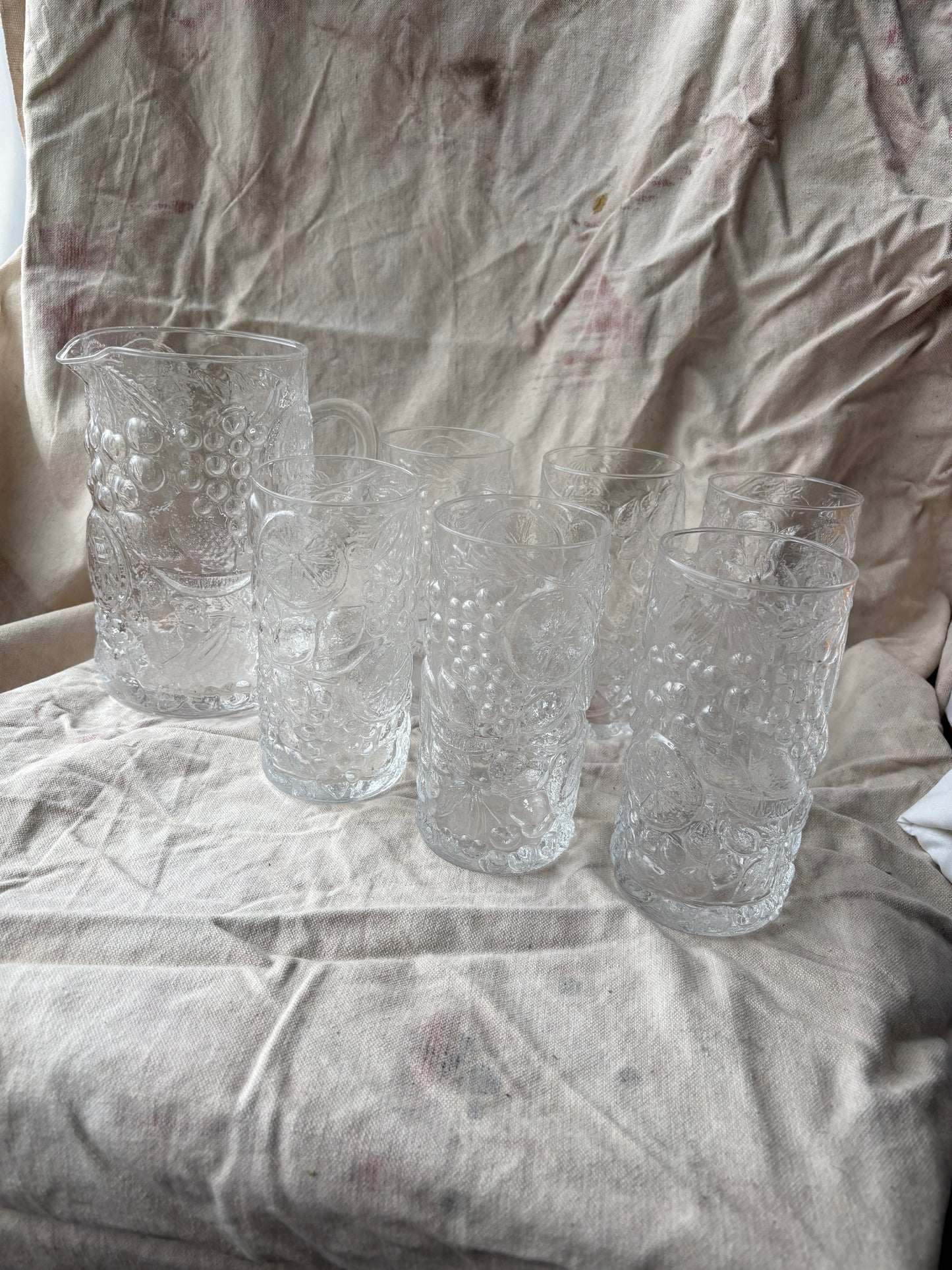 Pressed Fruit Glass Pitcher & Glasses