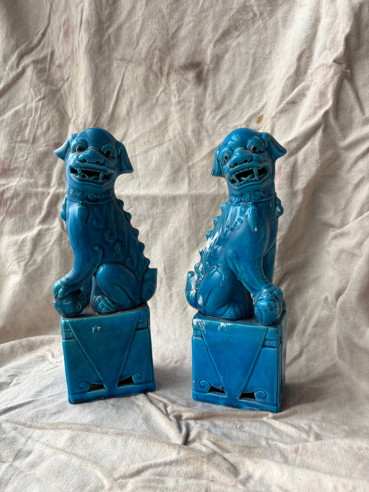 Vintage Set of Blue Asian Foo Dogs