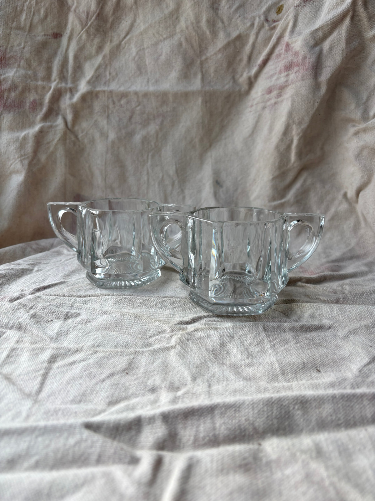 Set of 2 Pressed Glass Condiment Dishes