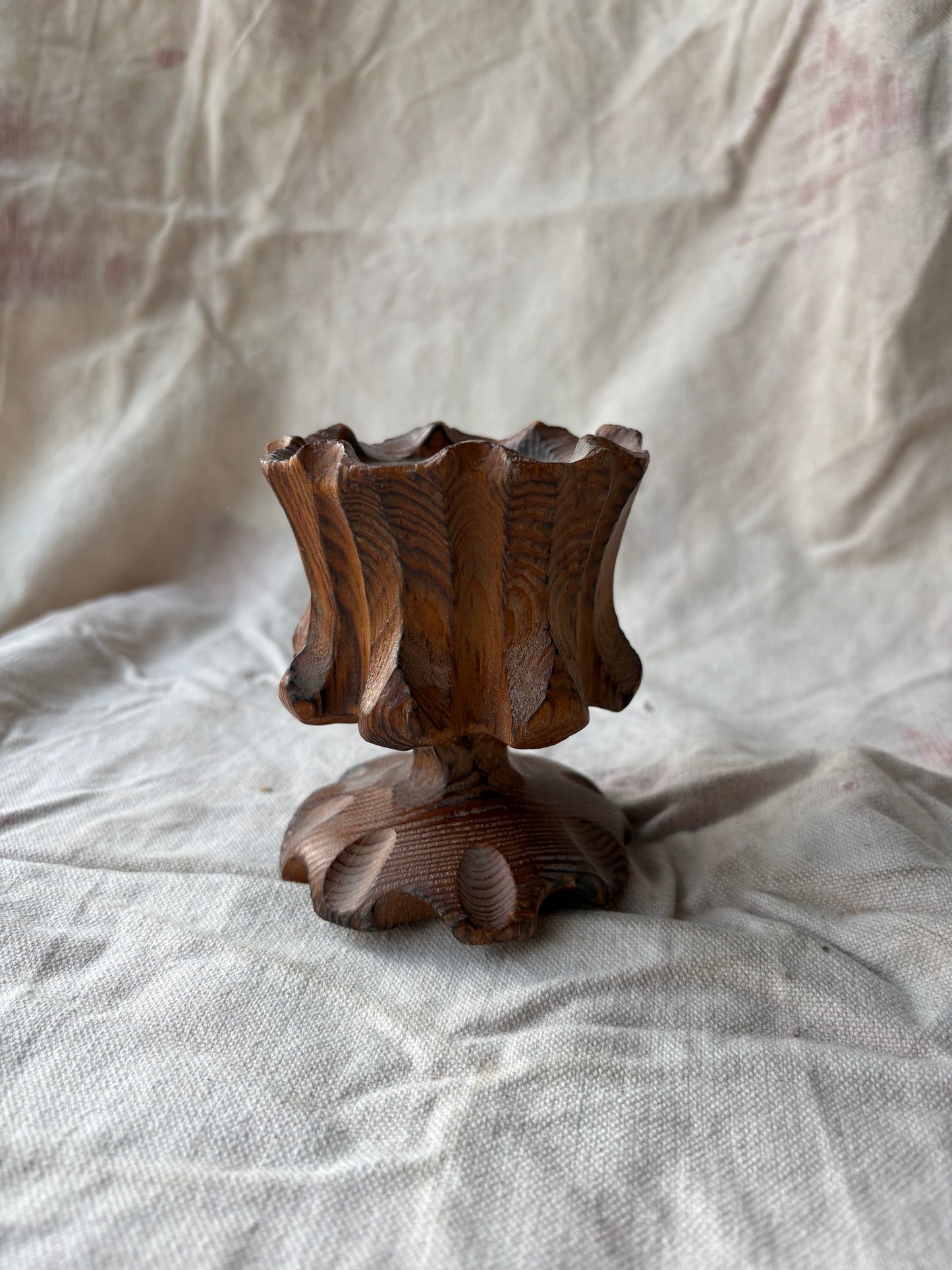 Handcarved Wood Candle Stand