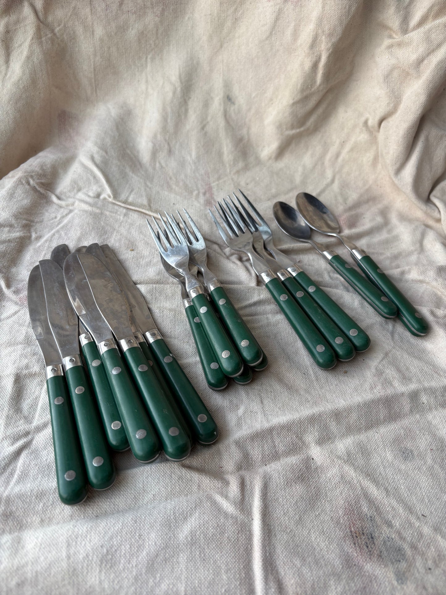 Set of Green Handled Silverware