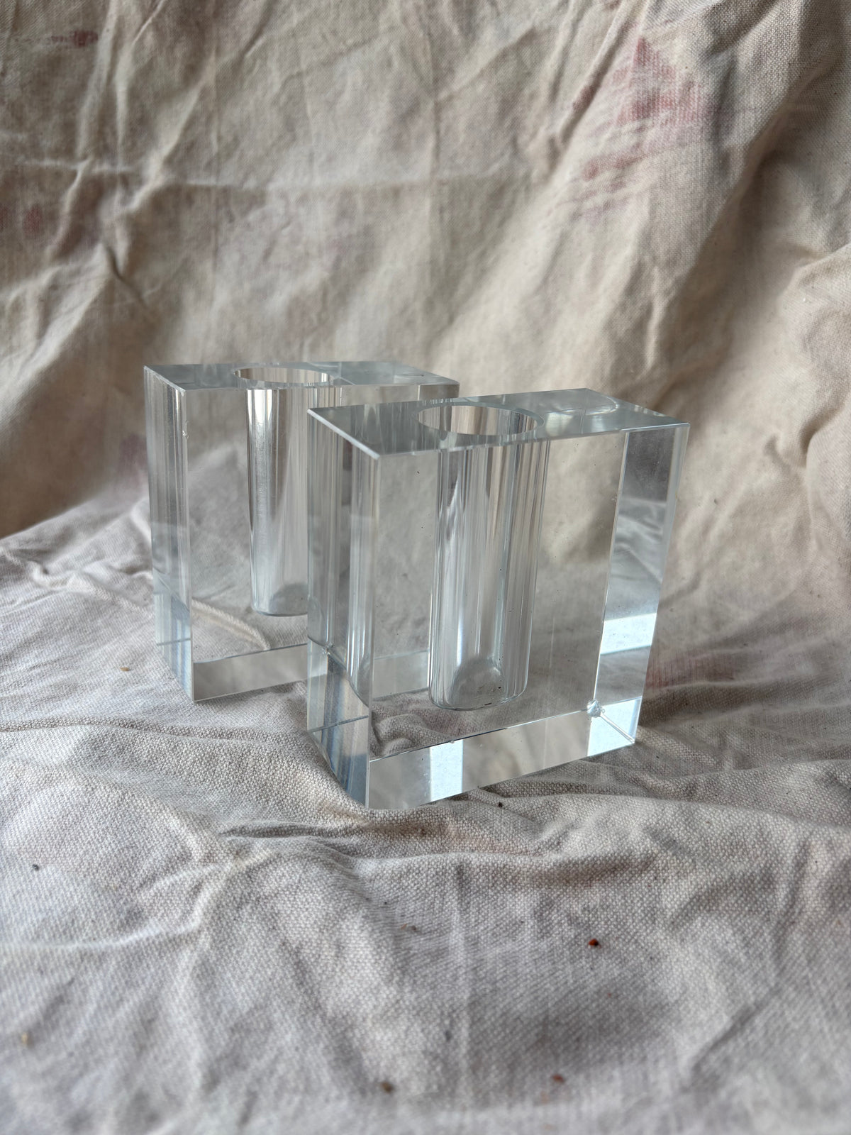 Set of 2 Modern Cut Glass Vases