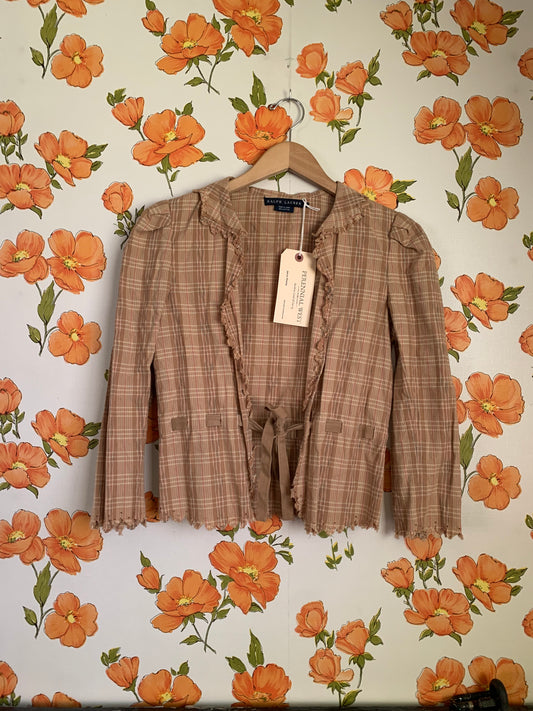 Ralph Lauren Brown Plaid Tie Waist Top