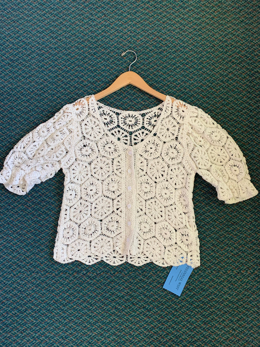 Crochet Puffy Sleeve Cardigan Top