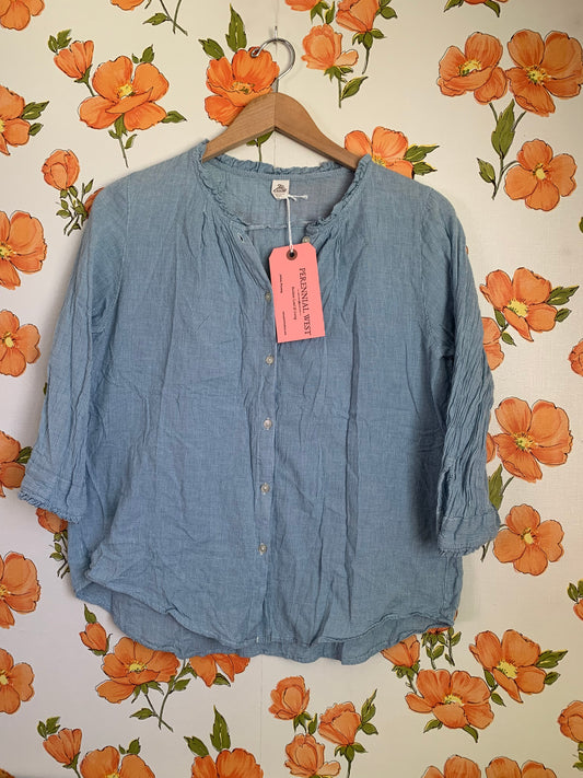 Blue Check Cotton Peasant Top