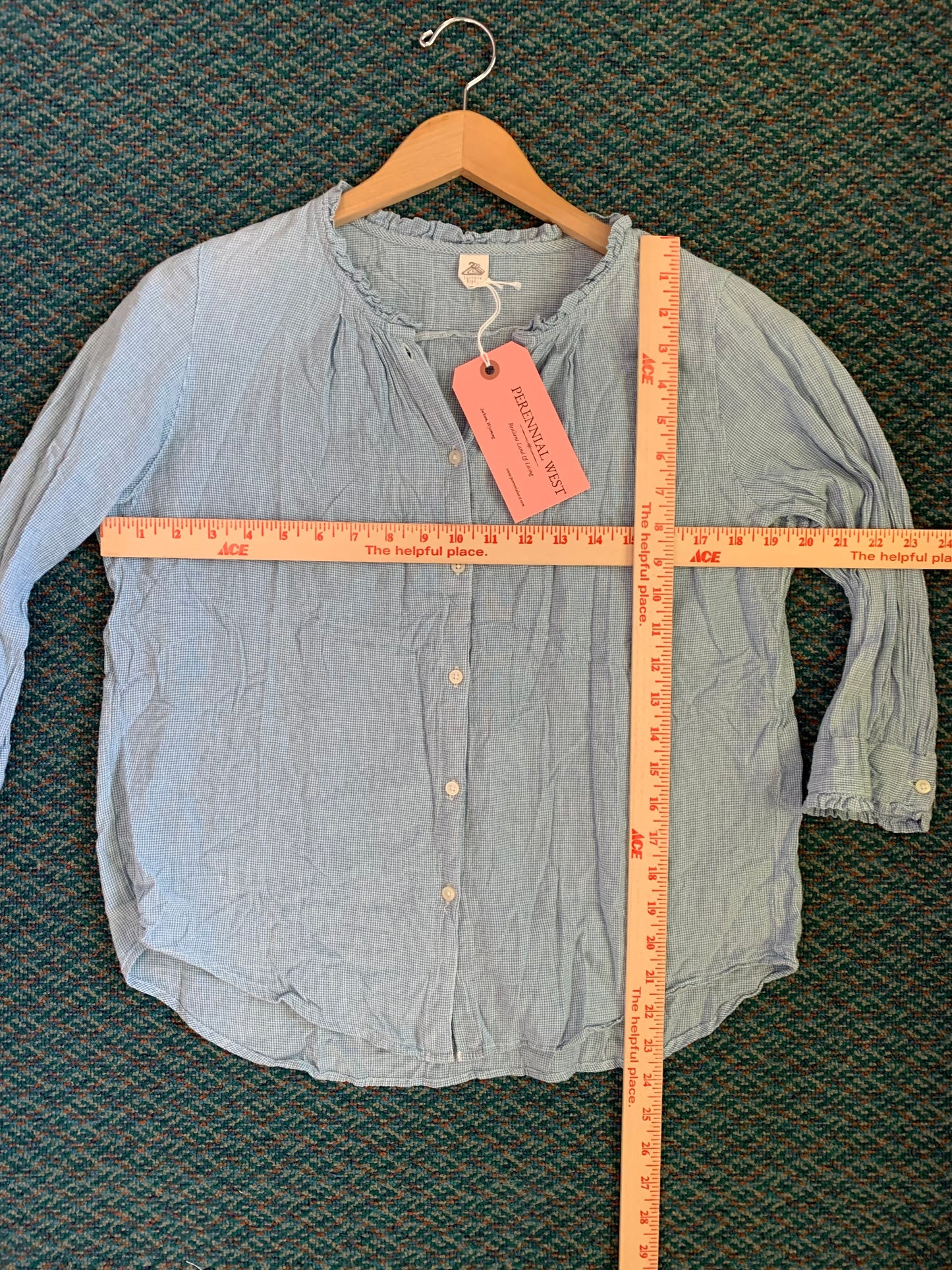 Blue Check Cotton Peasant Top