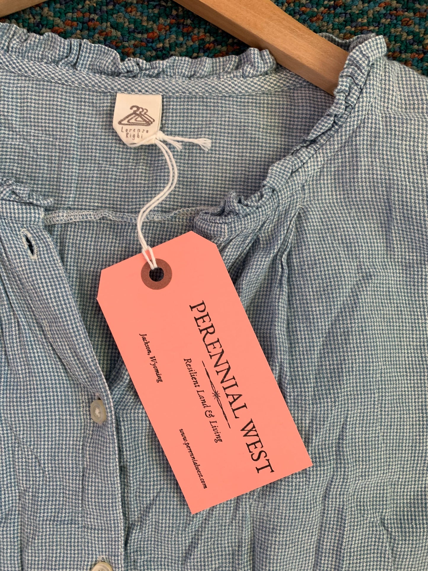 Blue Check Cotton Peasant Top
