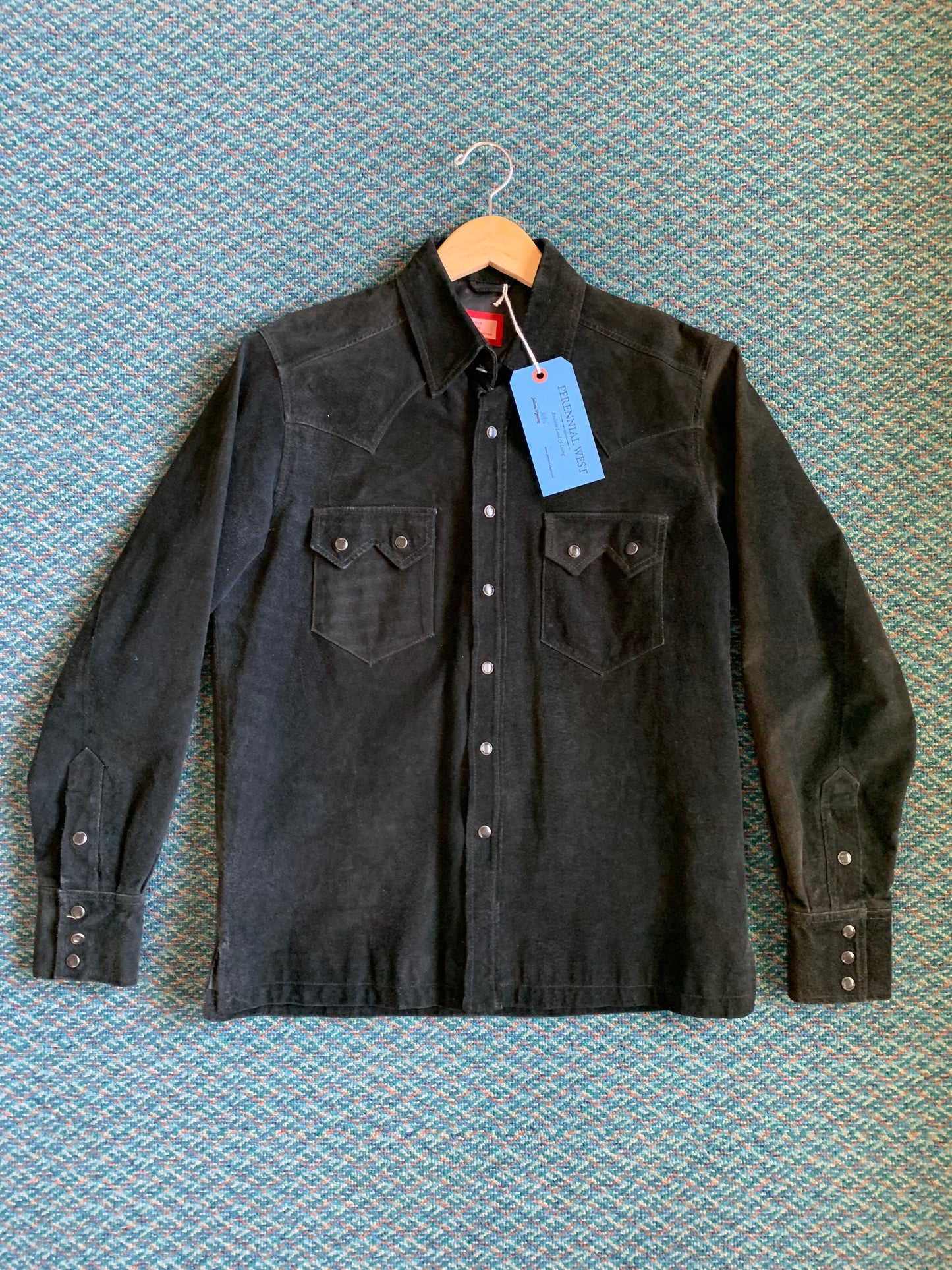 Black Suede Leather Western Shirt Jacket