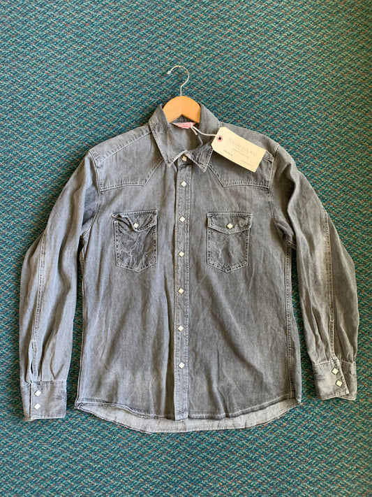 Gray Distressed Chambray Pearl Snap