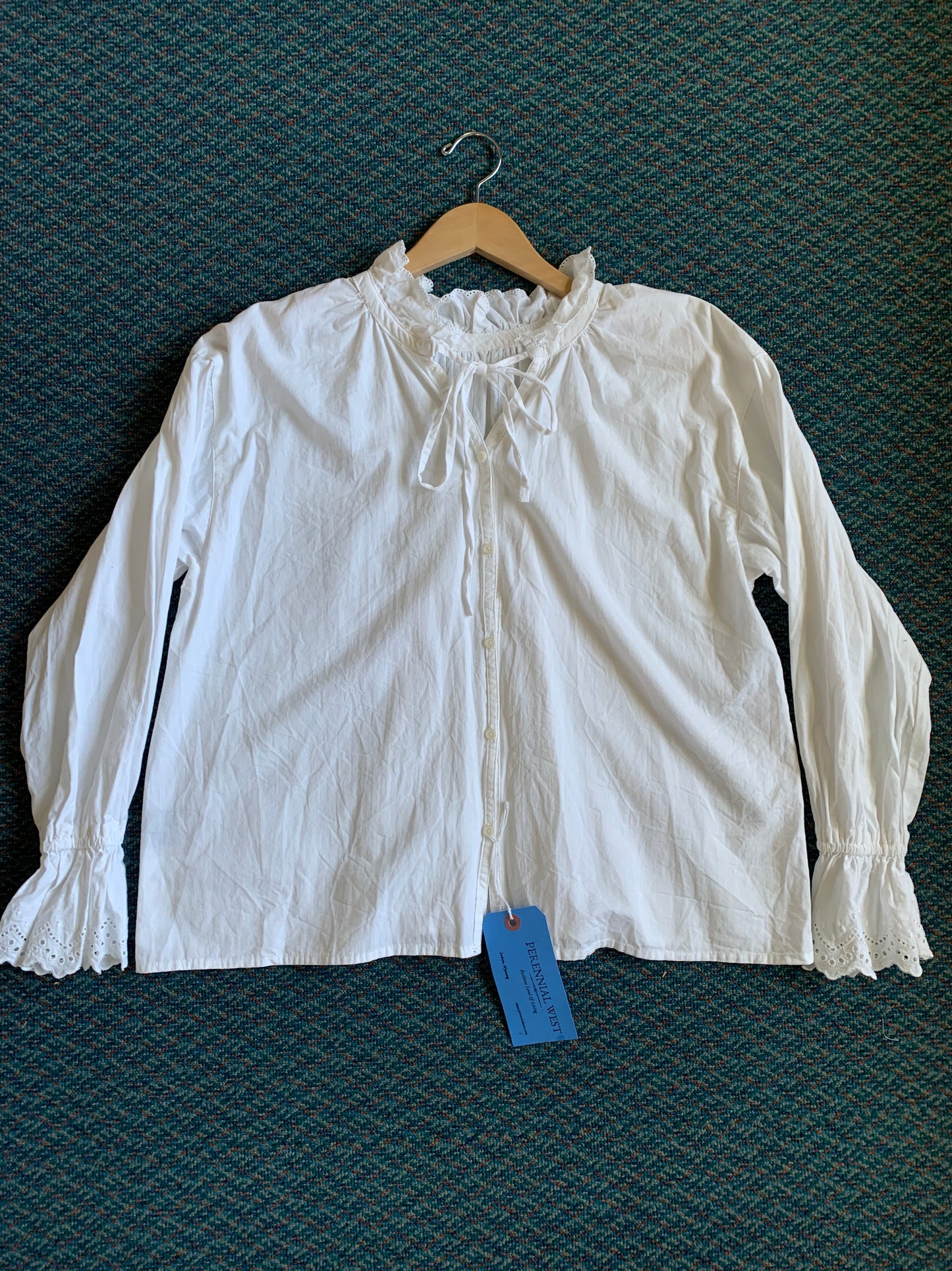 White Button Down Peasant Top