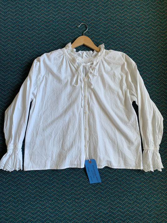 White Button Down Peasant Top