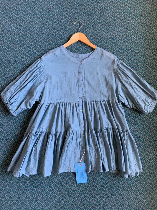 Purple Tiered Button Down Peasant Top