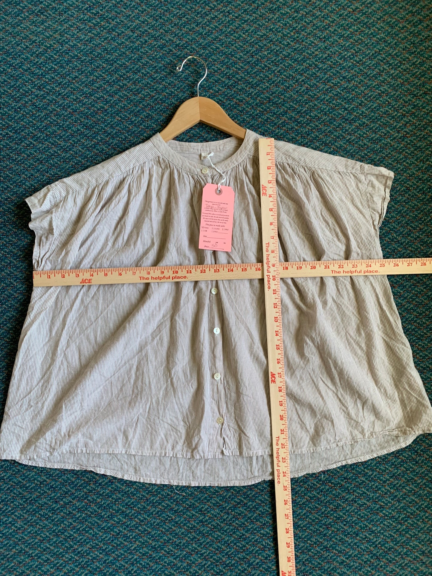 Brown Stripe Oversized Peasant Top