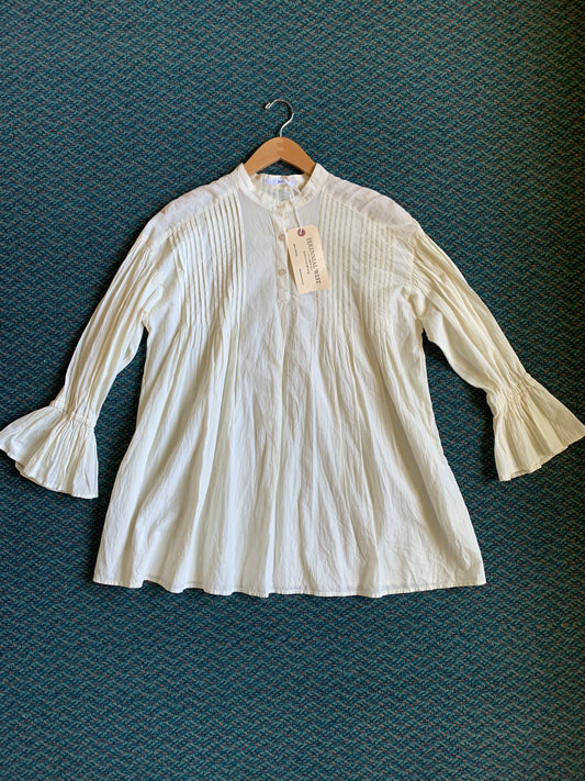White Long Sleeve Pleated Button Down Blouse