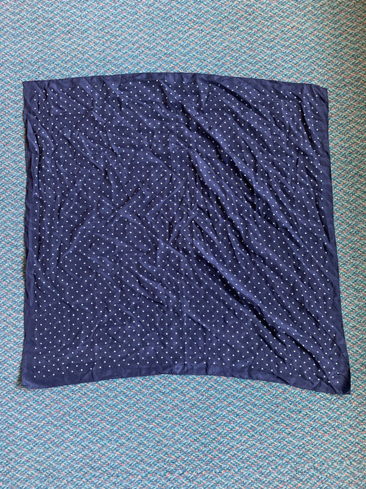 Silk Navy and Teal Polka Dot Scarf