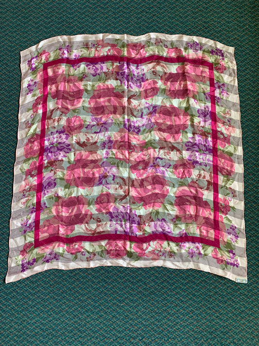 YSL Silk Floral Sheer Stripe Scarf
