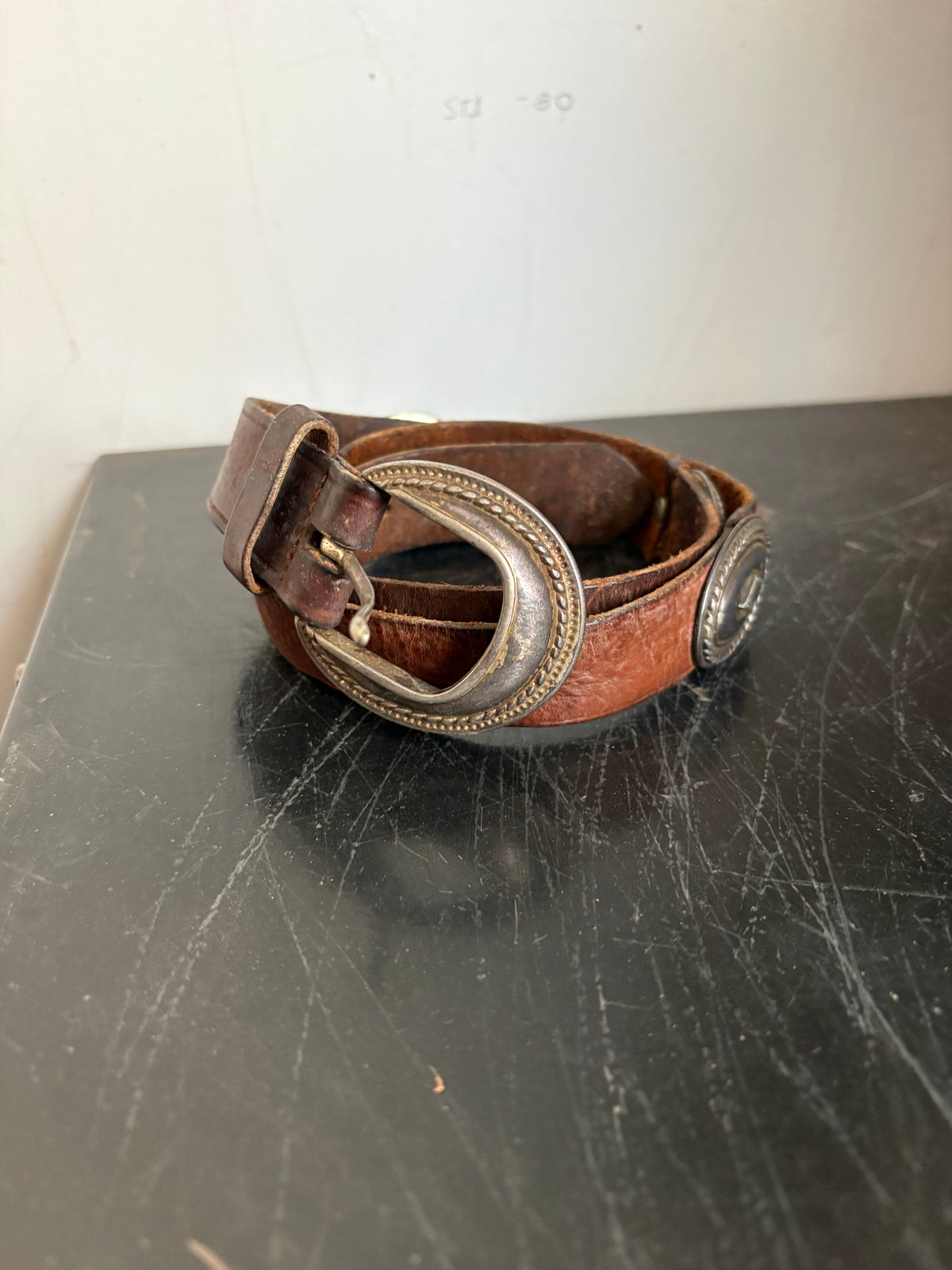 Worn Brown Leather w/Pewter Conchos