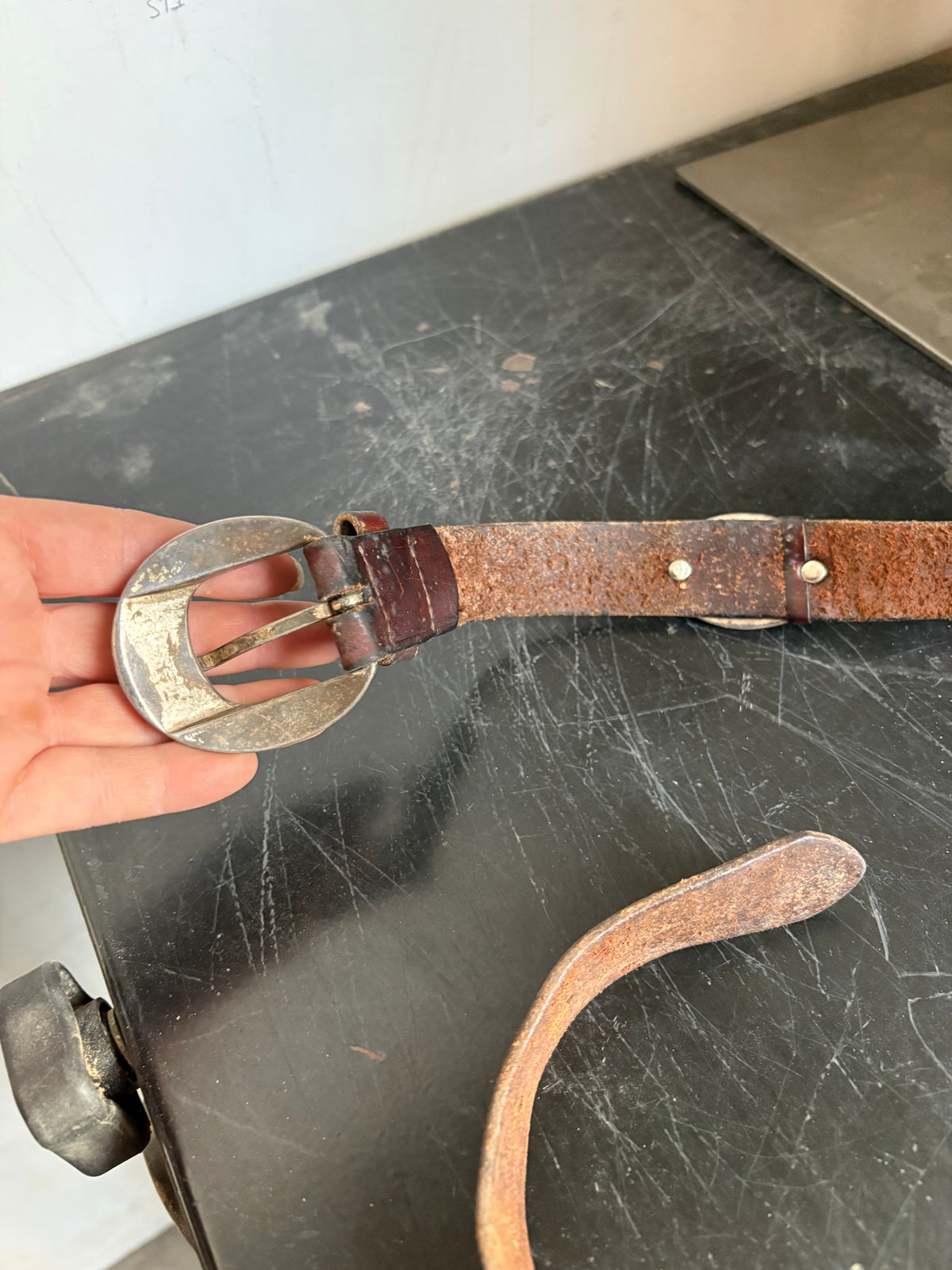 Worn Brown Leather w/Pewter Conchos