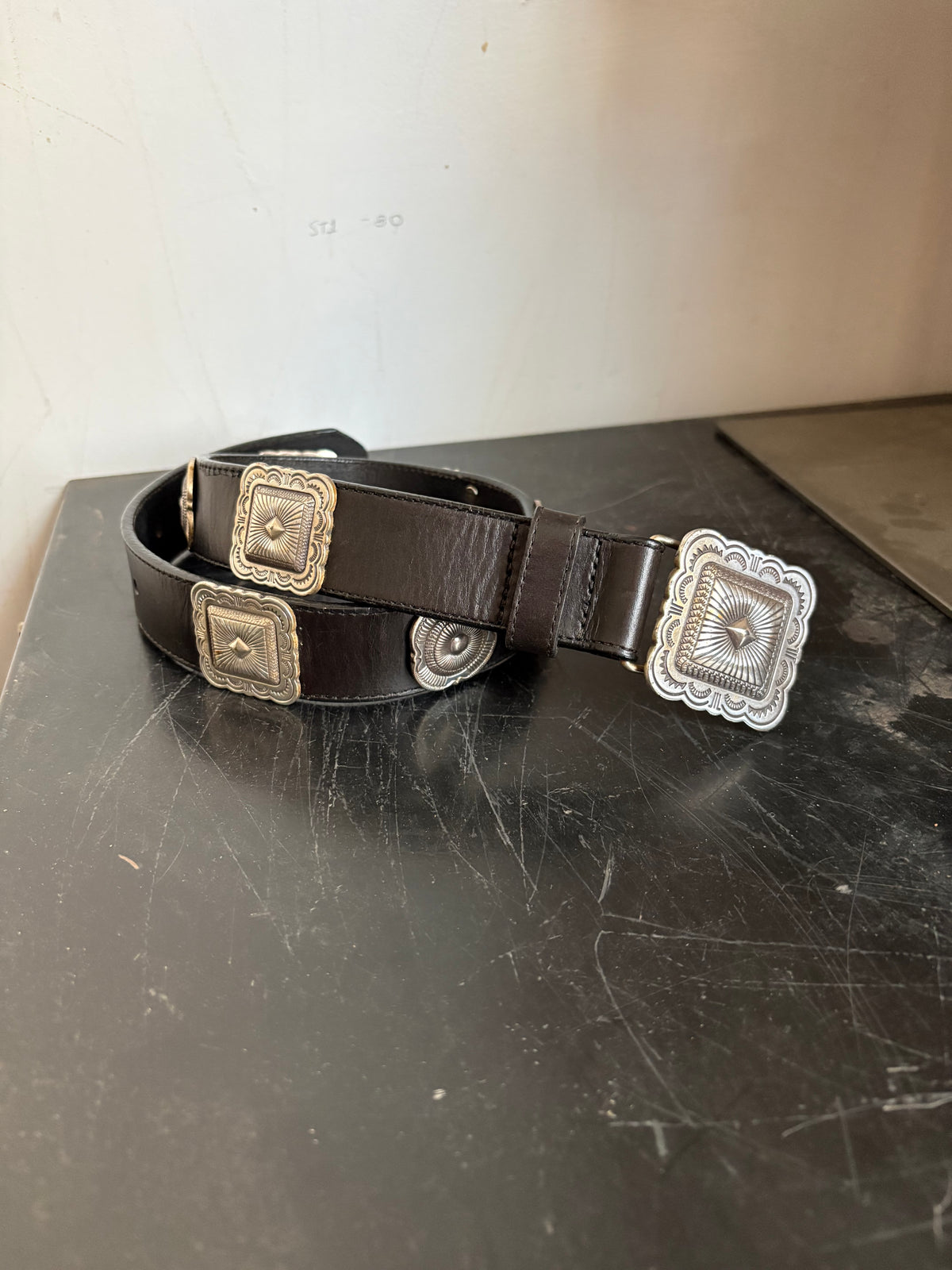 Black Leather w/Southwest Pewter Conchos