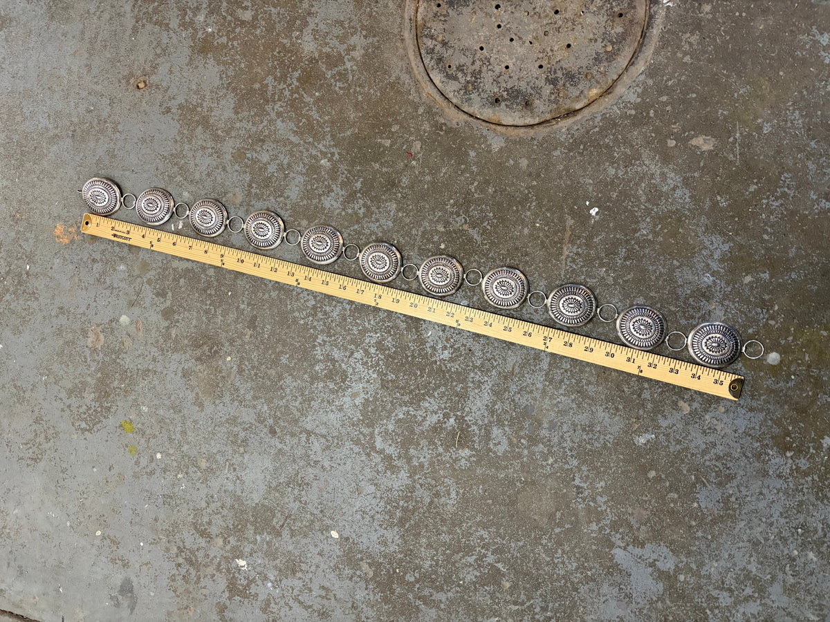 Native Made Hand Stamped Sterling Silver Concho Chain Belt